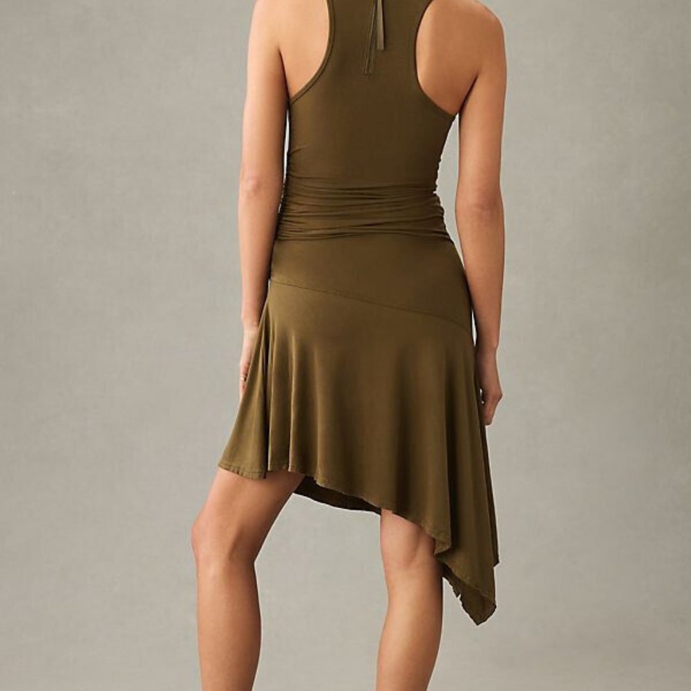 Anthropologie Daily Practice 1X Booty Perfection Amazing SIDE-RUNCHED Dress gree